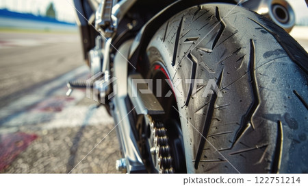 High-Performance Sports Bike Tire on Racetrack for Speed and Agility Enthusiasts 122751214