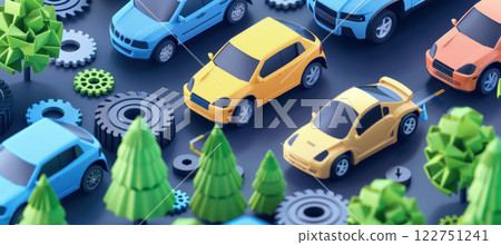 Eco-Friendly Brake Pads Infographic Highlighting Reduced Emissions and Recyclable Materials 122751241