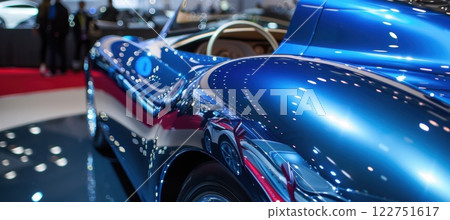 Futuristic Concept Car with Metallic Blue Finish Displayed at Auto Show 122751617