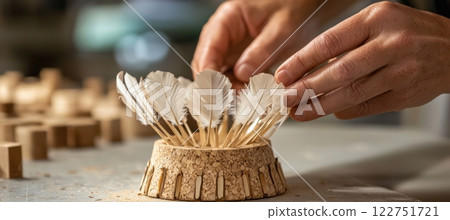 Crafting Shuttlecock: Precision Assembling of Feathers into Cork Base for Badminton Enthusiasts 122751721