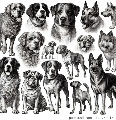 各種狗 - 僅限黑色和白色 - 15 種 - 從幼犬到成年犬 各種狗 - 僅限黑色和白色 - 15 種 - 從幼犬到成年犬 122752017