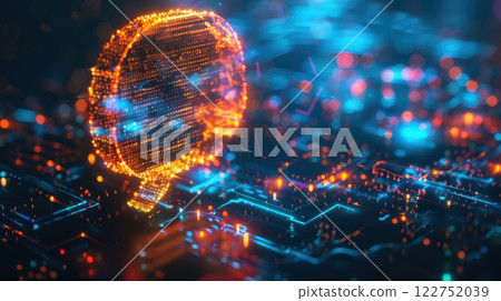 Futuristic Digital Burst: 3D Speech Bubble with Glowing Edges for Tech Design and Innovation 122752039