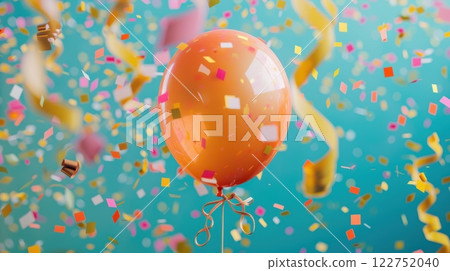 Festive Balloon Speech Bubble with Colorful Streamers and Confetti for Celebrations 122752040