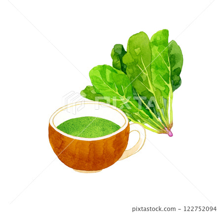 菠菜濃湯和菠菜套裝烹飪和食物的手繪水彩插畫素材 菠菜濃湯和菠菜套裝烹飪和食物的手繪水彩插畫素材 122752094