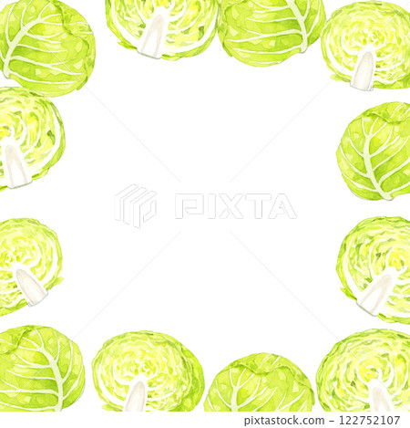 新鮮捲心菜框架手繪水彩插圖的蔬菜 122752107
