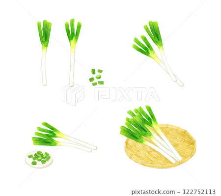 一組大蔥-手繪水彩畫的新鮮蔬菜 一組大蔥-手繪水彩畫的新鮮蔬菜 122752113