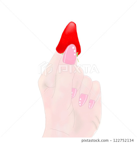 Hands with pink manicure holding strawberries 122752134