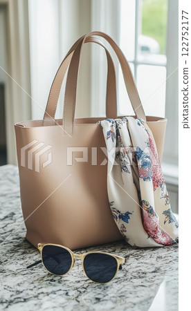 Elegant Vegan Leather Tote with Chic Accessories for Fashionable Style 122752177