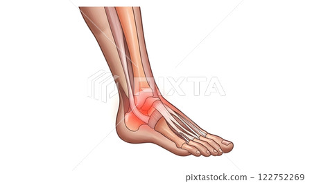 Medical Illustration of Ankle Pain with Ligaments and Bones 122752269