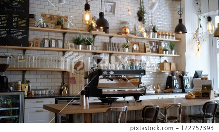 Cozy Cafe Interior with Artistic Decor and Inviting Atmosphere for Relaxation 122752393