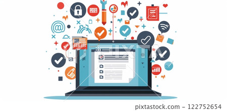 Digital Banner for Online Voter Registration Featuring Secure Internet Symbols and Check Marks 122752654