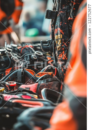 Paintball Team Gear and Strategy Before Tournament Match for Sports Enthusiasts and Event Promotions 122752677