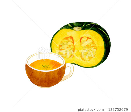 Pumpkin potage: Hand-drawn watercolor illustrations of cooking and food Pumpkin potage: Hand-drawn watercolor illustrations of cooking and food 122752679