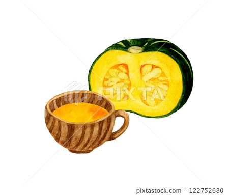 南瓜湯手繪水彩插畫素材烹調與食物 122752680
