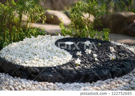 Yin Yang of Flowers and Stones in Nature: Symbolic Balance Under Sunlight Yin Yang of Flowers and Stones in Nature: Symbolic Balance Under Sunlight 122752685