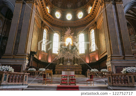 Beautiful interior of the church with the evening sun shining in Beautiful interior of the church with the evening sun shining in 122752717