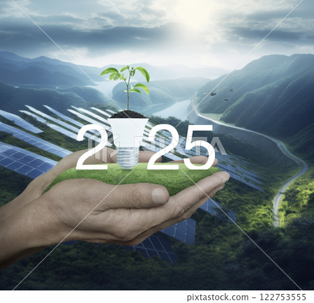 Happy new year 2025 green ecology and saving energy concept, Generative AI 122753555
