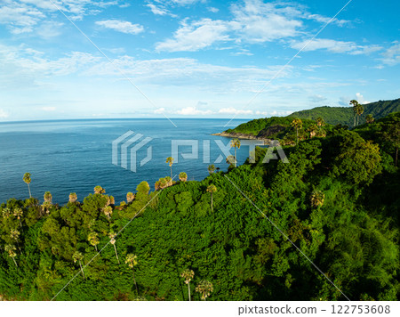 Aerial view Beautiful seashore in summer season at Phuket Thailand,Top view sea background 122753608