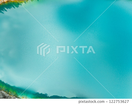 Aerial view of amazing pond in tropical rainforest with mountain rocks peak, Beautiful water surface in Phang Nga Thailand Aerial view of amazing pond in tropical rainforest with mountain rocks peak, Beautiful water surface in Phang Nga Thailand 122753627