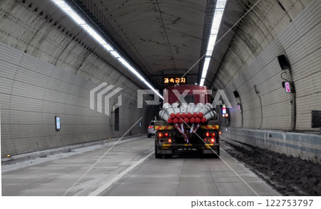 Truck driving through a tunnel 122753797