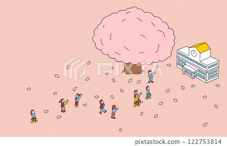 擁有大櫻花樹的學校 - 初中和高中學生參加春季新學期、入學典禮和畢業典禮的插圖 122753814