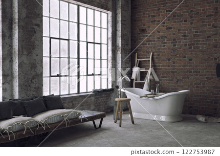 Industrial loft with a bathtub Industrial loft with a bathtub 122753987