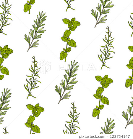 Seamless pattern with culinary herbs and spices 122754147