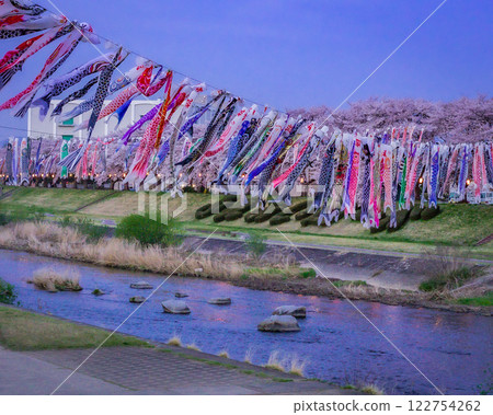 Sunset at Shakado River, Sukagawa City, Fukushima Prefecture, Fureai Road 122754262