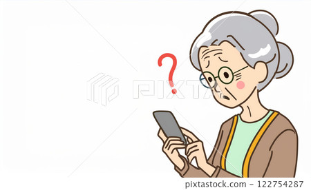 不懂如何操作智慧型手機的老年人(?標記) 不懂如何操作智慧型手機的老年人(?標記) 122754287