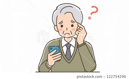 不懂如何操作智慧型手機的老年人(?標記) 不懂如何操作智慧型手機的老年人(?標記) 122754290