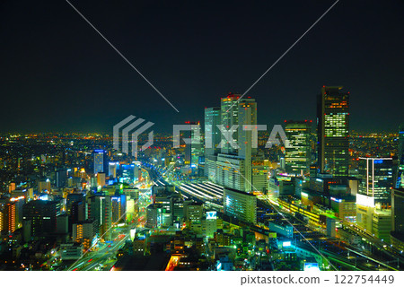 Night view of Nagoya Station's skyscrapers 122754449