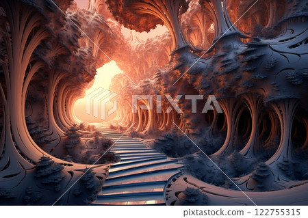 Remarkable and astonishing constructions, delving into mesmerizing fractal realms. Created with generative AI tools 122755315