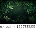 Vibrant green jungle palm leaves encircling a natural background, forming a beautiful frame. Created with generative AI tools 122755355
