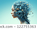 The mechanical entity sports a head akin to a human's, unveiling exposed circuitry beneath the surface. Created with generative AI tools 122755363