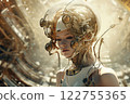 A robot featuring a human-like head, with the visage revealing underlying circuitry. Created with generative AI tools 122755365