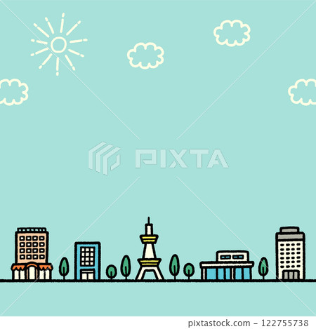 城市景觀手寫可愛插畫背景方形橫幅 122755738