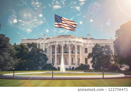 White House, with fireworks in the background 122756471