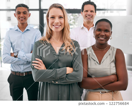 Diversity, marketing and business team portrait of startup social media advertising company. Business people, management or employee in office building together in support, teamwork and collaboration Diversity, marketing and business team portrait of startup social media advertising company. Business people, management or employee in office building together in support, teamwork and collaboration 122756684