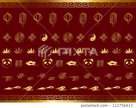 Luxurious Chinese-style line set, gold 122756813