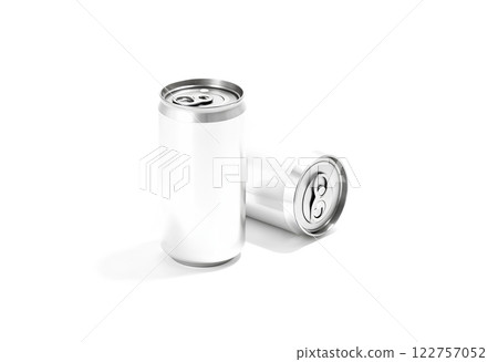 Blank white aluminum 330 ml soda can mockup, side and front view. Blank white aluminum 330 ml soda can mockup, side and front view. 122757052