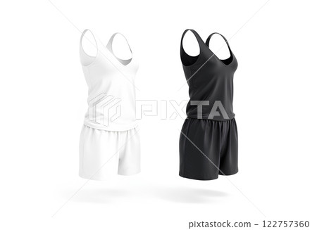 Blank black and white women romper mockup, side view. 122757360