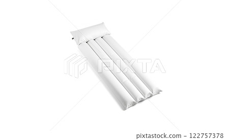 Blank white swim mattress mock up isolated, side view, 3d rendering. Empty rippled swimming raft bed mockup for waves. Clear thin rubber inflatable mat for tourism and camping template. 122757378