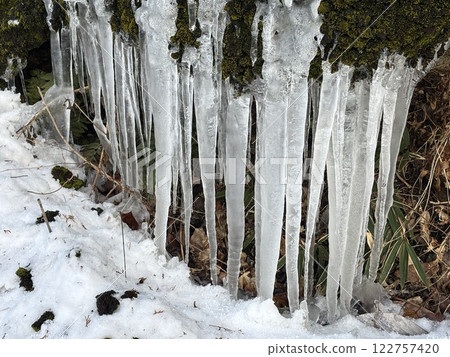 Icicles illuminated by the sun 122757420