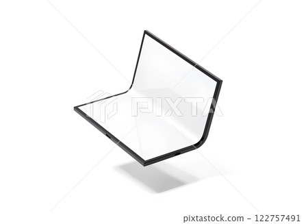 Blank white flexible book phone display half opened mockup. 122757491