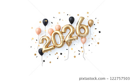 Decorative inflated foil balloon 2026 numbers. 122757503