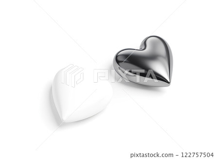 Clear black and white heart fridge magnet mockup,. 122757504