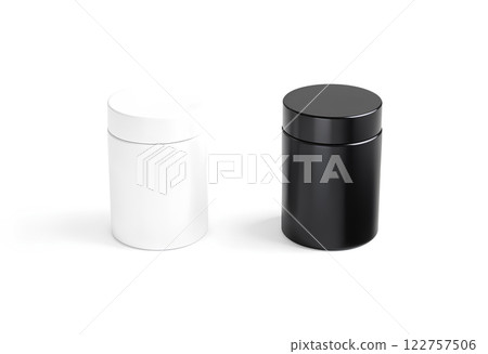 Blank black and white powder can mockup, side view. Blank black and white powder can mockup, side view. 122757506