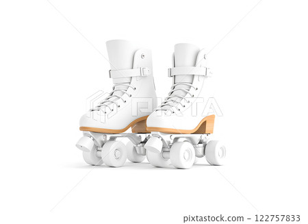 Blank white roller skates with wheels mockup pair on tiptoe,. 122757833
