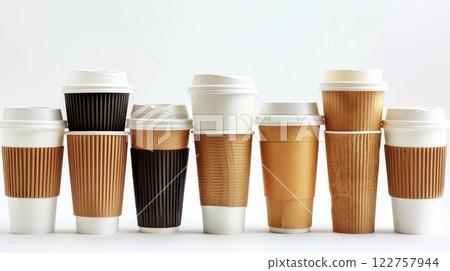 collection of coffee cups to go cups on white background 122757944