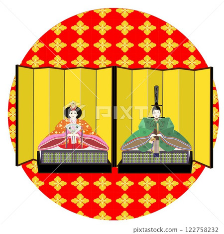 帶有圓形背景的皇帝和皇后娃娃插圖 122758232